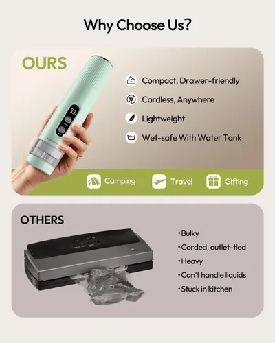 Vista 5 de Maestri House Handheld Vacuum Sealer for Food, 30 Reusable Bags & 6 Clips Gulf Blue