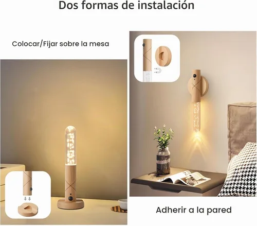 Vista 5 de Juego de dos apliques de pared que funcionan con pilas, luz nocturna con sensor de movimiento, aplique de pared recargable, luces de despegar