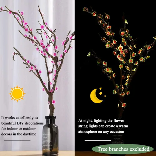 Vista 5 de OMIKA Luces de Flores Multicolor Guirnalda de Luces de Flor de Cerezo, Funciona con Pilas y USB, Luces de Hadas LED de 13 pies con 40 LED