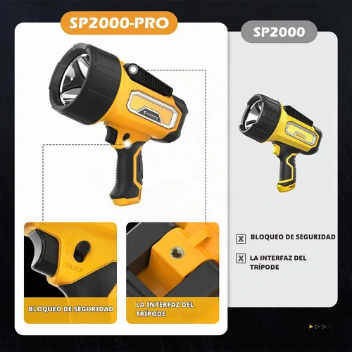 Vista 8 de FORTO Foco recargable, 200000 lúmenes, luz de mano con soporte plegable, 6 modos IPX7, impermeable, luces LED para pasear al perro, caza, camping