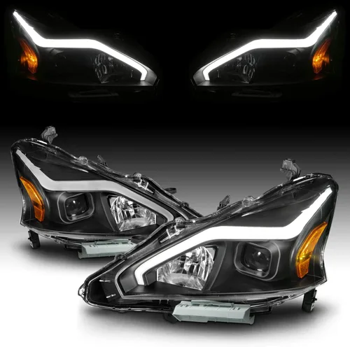 Vista 7 de AmeriLite Juego de faros delanteros cuadrados negros para Nissan Altima de 4 puertas sedán 2013-2015, lado del pasajero y del conductor