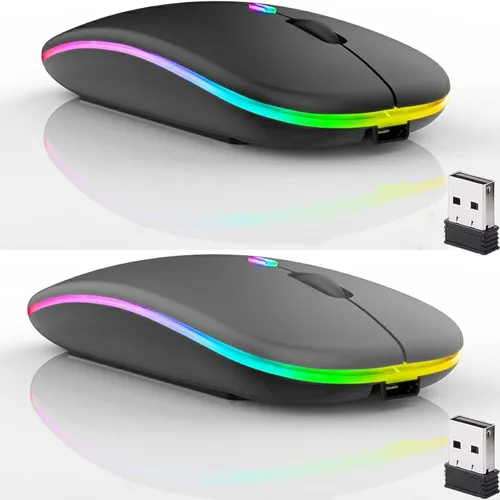 Vista 8 de Paquete de 10 ratones inalámbricos Bluetooth, LED de doble modo recargable, silencioso y delgado, portátil (receptor BT5.2+USB), mouse