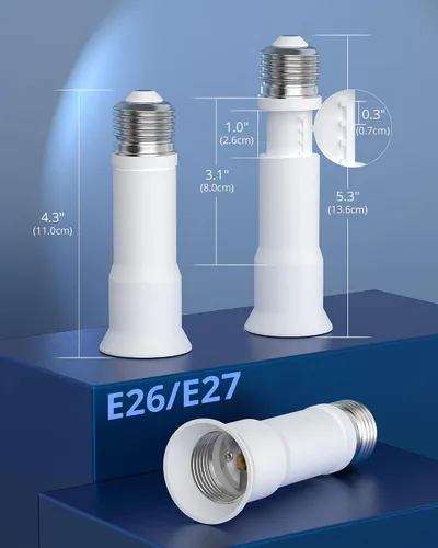 Vista 3 de JACKYLED Extensor de enchufe de luz E26 extensible de 4 niveles, extensión de 3.1-4.3 pulgadas/8-11cm, convertidor de enchufe adaptador E26/E27