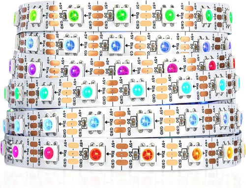 Vista 21 de SEZO WS2812B ECO Tira de luz LED 16.4 pies/5M 60 LED/m 300 píxeles, direccionable individualmente, programable, 5050SMD, RGB, aleación, cables Negro