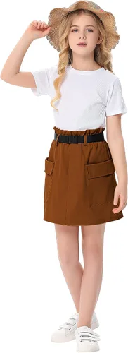 Vista 3 de Conjunto de 2 piezas de verano para niñas pequeñas, camisetas y pantalones cortos con falda