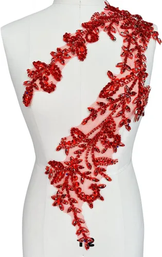 Vista 8 de Parches de lentejuelas brillantes de acrílico hechos a mano en encaje, con cuentas y piedras, para coser, accesorios para vestido de novia (negro)