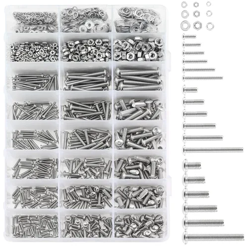 Vista 2 de HELIFOUNER 1500 piezas M2 M3 M4, cabeza de botón de acero inoxidable 304, tornillos métricos, pernos, arandelas, tuercas, kit surtido de accesorios