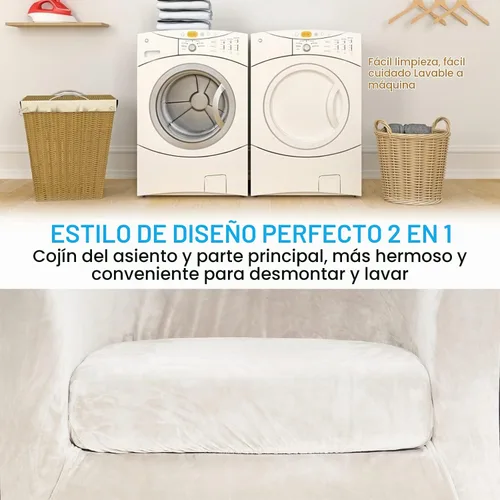 Vista 5 de MIFXIN Funda para Silla de Bañera de 2 Piezas de Terciopelo Tipo Barril Club con Funda de Cojín Elástica Suave Lavable Protector de Muebles de Beige
