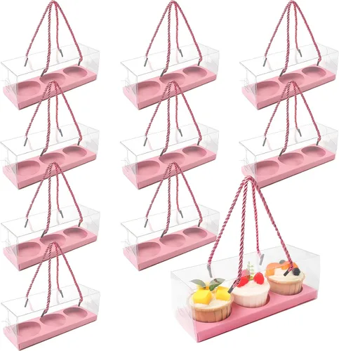 Vista 11 de 20 cajas transparentes para cupcakes con asa, portador de cupcakes para fiesta