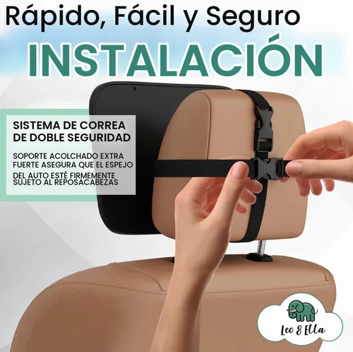 Vista 7 de Leo&Ella Espejo de coche para bebé, tamaño mediano, con montaje ajustable de 360°, visión infantil ultra transparente, inastillable, montaje