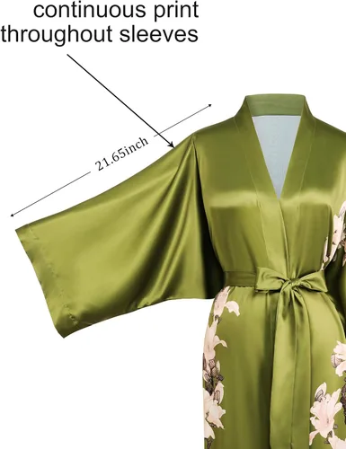 Vista 3 de BABEYOND Kimono bata larga de satén floral para dormir, bata de baño para soltera.