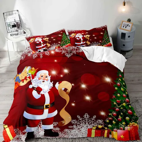 Vista 22 de LUVIVIHOME 2 piezas de funda de edredón de Navidad, juego de ropa de cama individual, ropa de cama rústica de cabaña, colcha de Navidad y Día