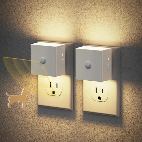 Vista 26 de JandCase Luz nocturna, luces nocturnas automáticas enchufables a la pared, paquete de 2 luces nocturnas modernas con sensor de luz automática, luz