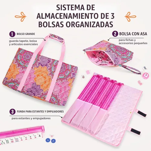 Vista 4 de American Mahjong - Juego completo de 166 azulejos rosados con 4