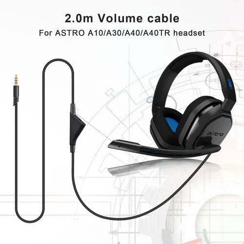 Vista 2 de Saipomor Cable de repuesto para auriculares A40 TR con control de volumen compatible con auriculares Logitech Astro A10 A30 A40 A40tr A50, funciona