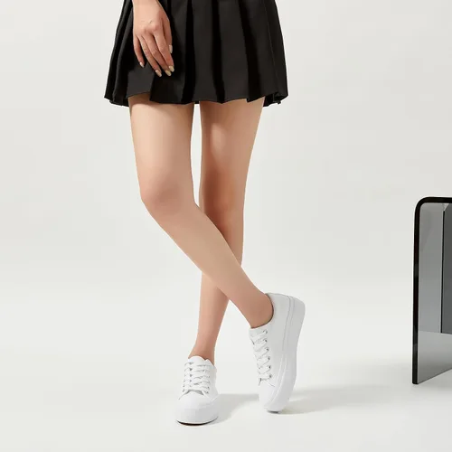 Vista 7 de BABUDOG Zapatos deportivos de plataforma de cuero sintético para mujer, zapatos de plataforma blanca antideslizantes, zapatos de tenis con cordones