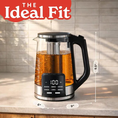 Vista 13 de Gourmia Hervidor eléctrico programable de vidrio – 1.7L Control de temperatura para té y café con pantalla táctil digital, 6 ajustes