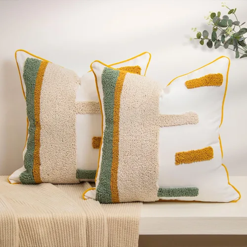 Vista 21 de lifein Fundas de almohada de 18 x 18 pulgadas, fundas de almohada copetudas de jacquard bohemio, fundas de almohada decorativas para casa de campo