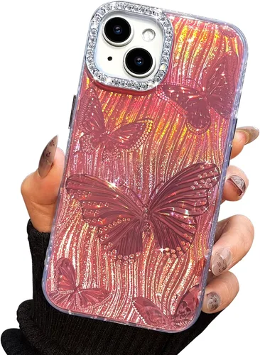 Vista 76 de I-MGAE-IN-AR Funda compacta para iPhone 11, diseño de mariposa, marco de protección de lente de cámara con diamante 3D, bonitas fundas protectoras