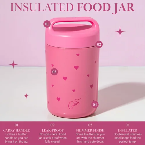 Vista 2 de Paris Hilton Tarro de alimentos de acero inoxidable, recipiente de almacenamiento de alimentos aislado al vacío de doble pared con tapa de asa