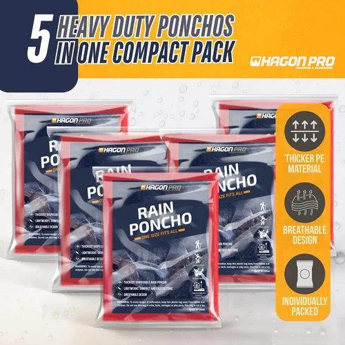 Vista 2 de Hagon PRO - Ponchos de lluvia desechables para adultos (paquete de 5)
