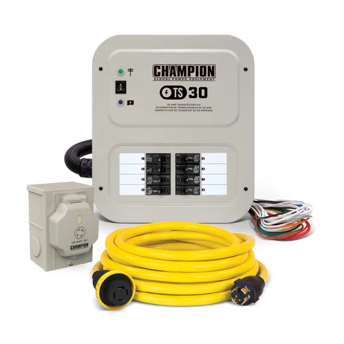 Vista 12 de Champion Power Equipment Interruptor de transferencia manual de 50 amperios para interiores con cable de alimentación de generador de 30 pies y caja