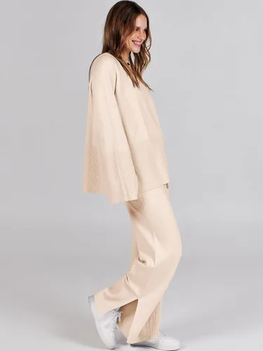 Vista 6 de ANRABESS Conjunto de 2 piezas para mujer, sudadera de punto de gran tamaño y pantalones de pierna ancha con cordón