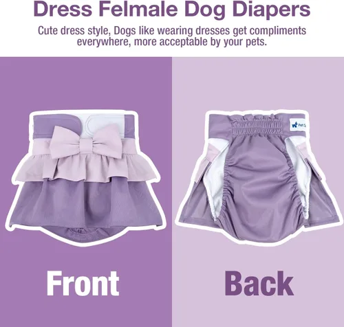 Vista 5 de Pet Soft Pañales para perras – Paquete de 3 pañales lavables estilo vestido para perras hembras en celo – Bragas reutilizables para perrito, pañal