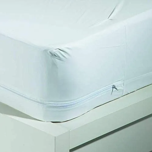 Vista 4 de Protector de colchón impermeable con cremallera de tela que protege de derrames y manchas, bolsillo profundo de 12 pulgadas, transpirable y cómodo