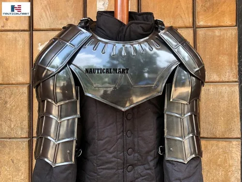 Vista 5 de NauticalMart Hombreras ennegrecidas, hombros LARP y garganta, armadura berserk de acero
