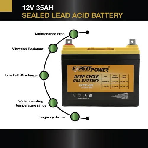 Vista 7 de ExpertPower Batería solar de ciclo profundo de gel de 12V 35Ah, tecnología de gel sellada para aplicaciones marinas, movilidad, SLA1156