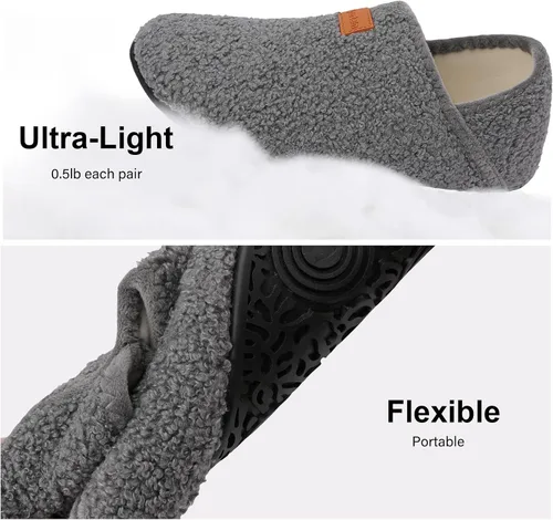 Vista 2 de Scurtain Pantuflas para hombre y mujer, unisex, para adultos, forro de terciopelo, ligeras, para interiores, viajes, suela antideslizante, cálidas