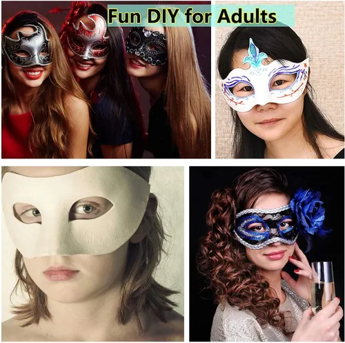 Vista 3 de 14 máscaras blancas de papel de media cara, máscaras de Mardi Gras, máscara pintable en blanco para fiesta de Halloween