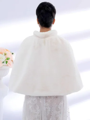 Vista 2 de Aukmla Capa de piel sintética de novia para boda con estola de piel de novia y chales de invierno para mujeres y niñas