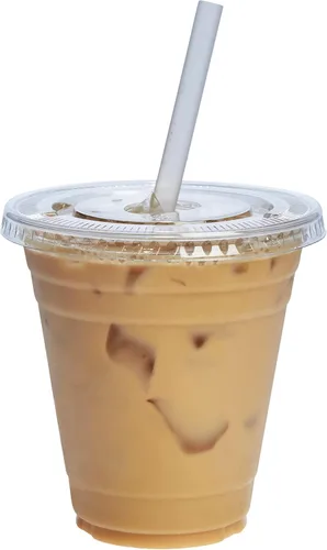 Vista 12 de GUSTO Vasos de plástico transparente con tapas planas [9 onzas – 100 unidades] – Tazas desechables para café helado con tapas – Vasos fríos