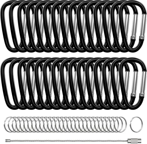 Vista 7 de 30 piezas de mosquetones de aluminio, mosquetones de resorte en forma de D de 2" con 30 llaveros de gancho para llavero