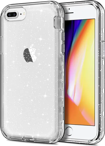 Vista 8 de Hython Funda para iPhone 8 Plus/7 Plus - Defensor resistente, carcasa rígida híbrida con purpurina brillante, cubierta de goma a prueba de golpes