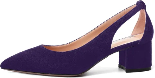 Vista 2 de MOVINSTEPS Vestido de bloque para mujer, sin cordones, de gamuza gruesa, puntiaguda, recortado, para oficina, tacón bajo, grueso, zapatos de tacón