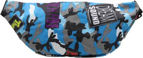 Vista 3 de AIBEARTY Riñonera para niños, pequeña, de camuflaje, con correa ajustable, para correr, acampar, viajes, B Azul