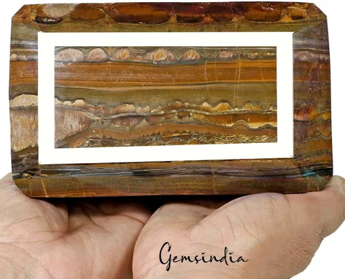 Vista 2 de gemsindia 17500 quilates natural sin tratar ojo de tigre octágono facetado museo grado rara piedra preciosa 6.8 x 4x3.5 pulgadas