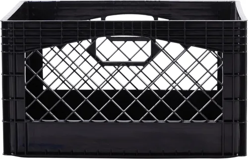 Vista 10 de Caja rectangular de plástico para almacenamiento tipo crate para leche con asas, organizador apilable de 24 cuartos de galón para garaje, hogar