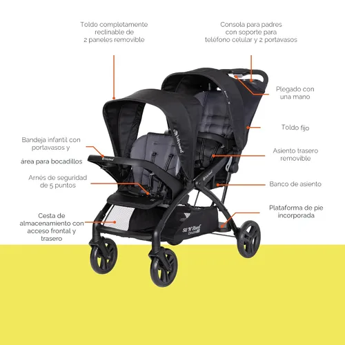Vista 2 de Baby Trend Sit N' Stand® Double 2.0 Cochecito, Dash Black