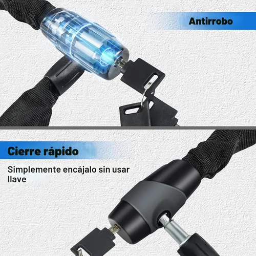 Vista 2 de Candado de cadena para bicicleta, candado de cadena de bicicleta antirrobo resistente, candados de seguridad de bicicleta de 2.72 pies con 3 llaves