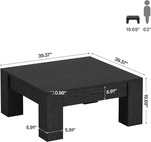 Vista 2 de Tribesigns Mesa de centro cuadrada moderna, mesa auxiliar de madera de 39 pulgadas con patas resistentes, mesa central rústica para sala de estar