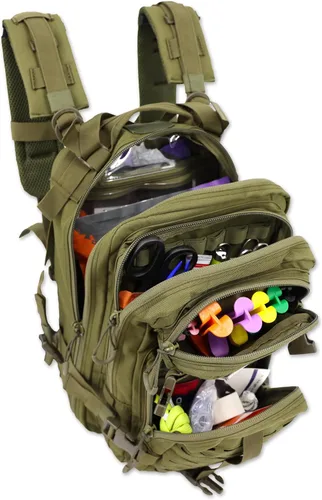 Vista 6 de Lightning X Mochila médica de primeros auxilios para trauma y hemorragia + kit (Camuflaje negro)