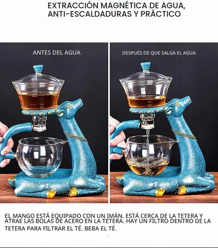 Vista 4 de RORA Juego de tetera de vidrio semiautomática giratoria con infusor Lazy Kungfu Juego de tetera (tetera de cierto)