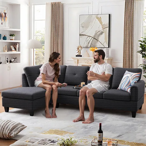 Vista 5 de Sofá seccional en forma de L con chaise, 3 piezas de sofá modular convertible para juegos de muebles de sala de estar y apartamentos pequeños