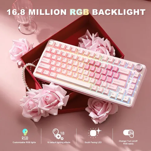 Vista 6 de YUNZII Teclado mecánico inalámbrico B75 PRO, diseño del 75 % con perilla, estructura personalizada de junta de intercambio en caliente