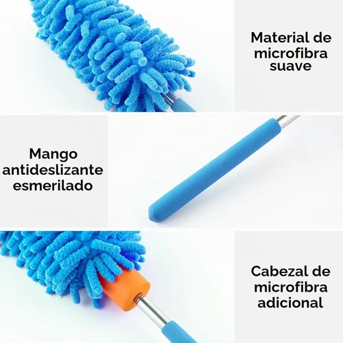 Vista 6 de Plumero de microfibra para limpieza, Tukuos plumeros lavables a mano con 2 piezas de cabezal de microfibra reemplazable, poste extensible, cepillo