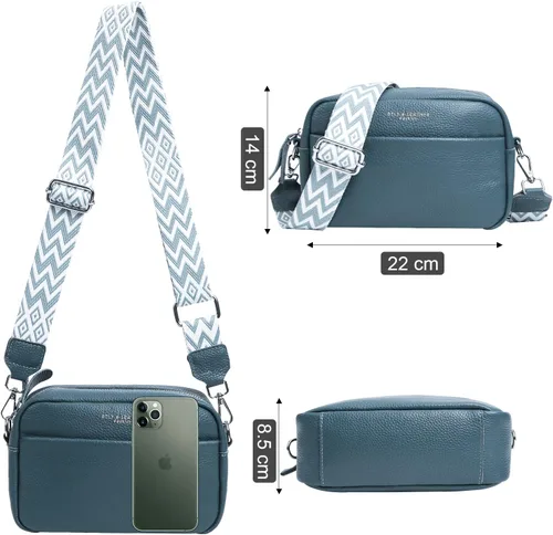 Vista 5 de Bolsos cruzados de cuero para mujer, bolso cruzado de moda para cámara, bolso de mano con correa de guitarra, bolso cruzado pequeño